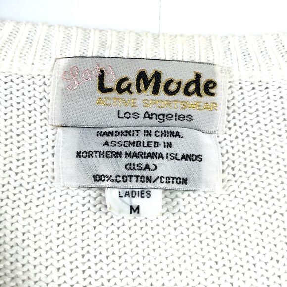 VINTAGE La Mode White Argyle V Neck Sweater Size M - Picture 4 of 7